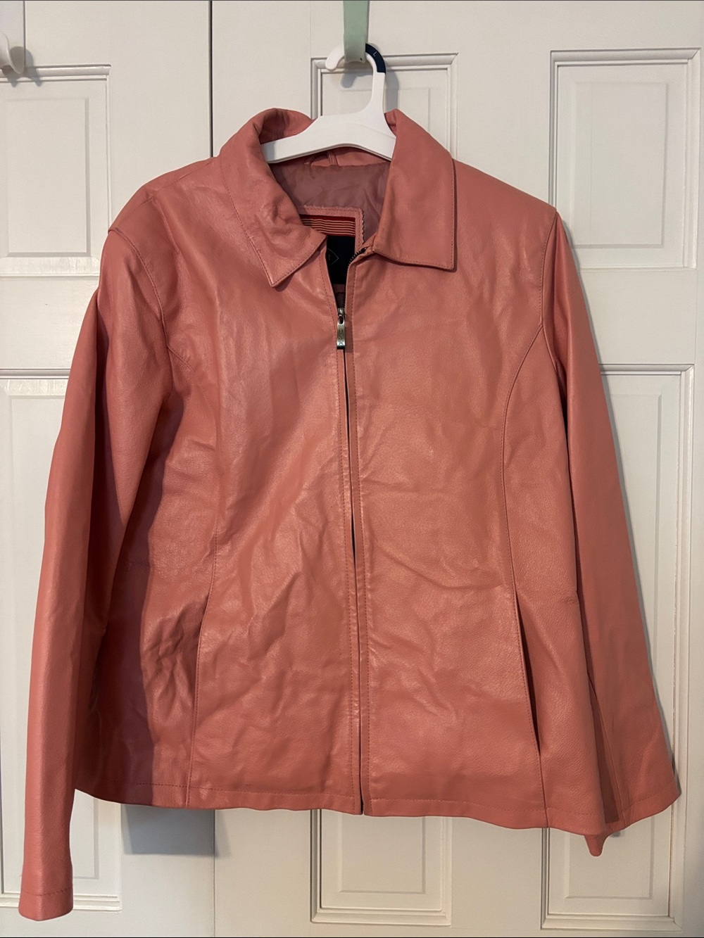 Women's Pink Leather Zip Jacket 2XL